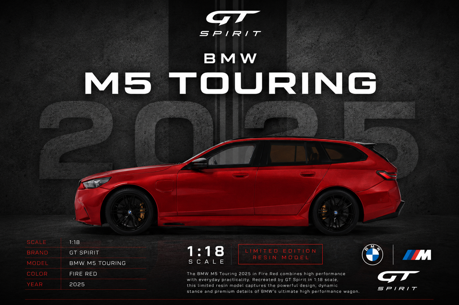 1:18 GT Spirit Bmw M5 Touring Fire Red 2025