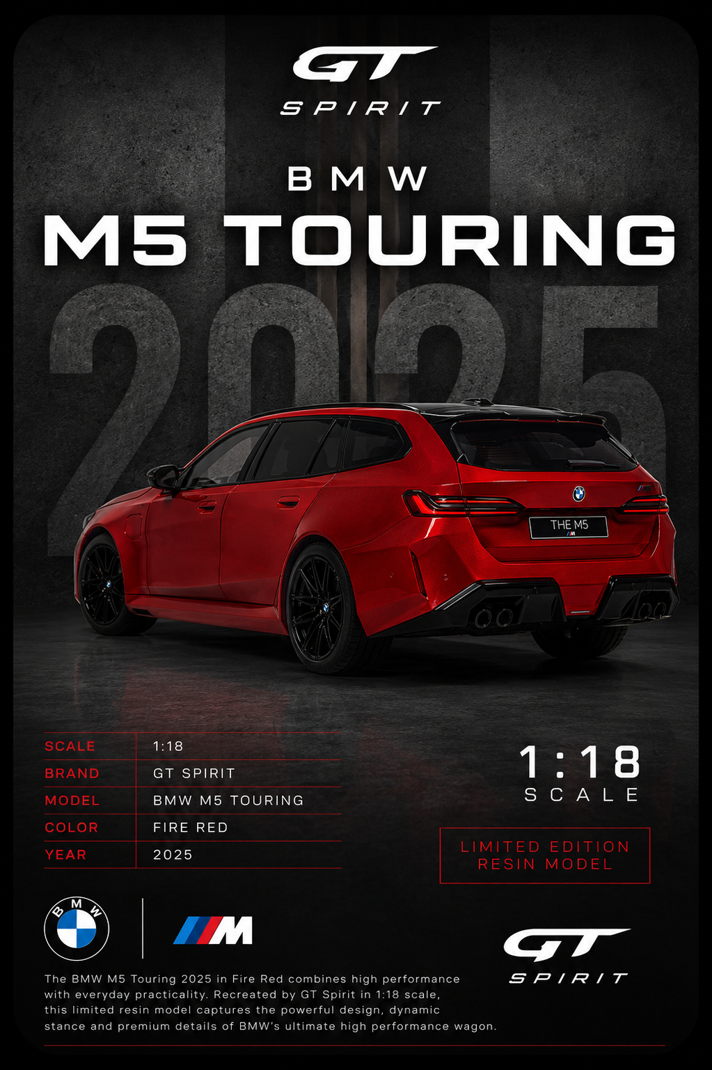 1:18 GT Spirit Bmw M5 Touring Fire Red 2025