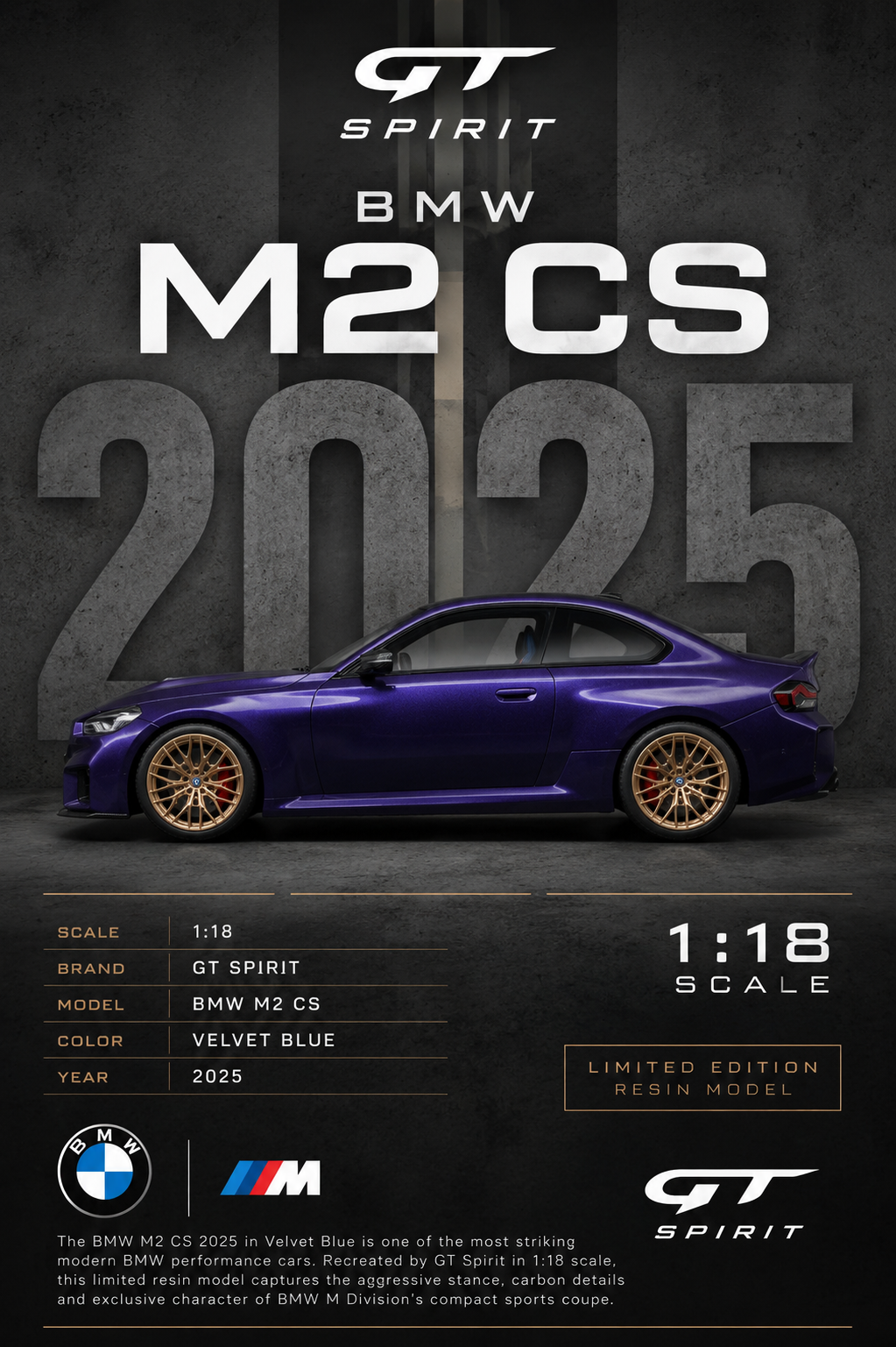 1:18 GT Spirit BMW M2 CS VELVET BLUE 2025