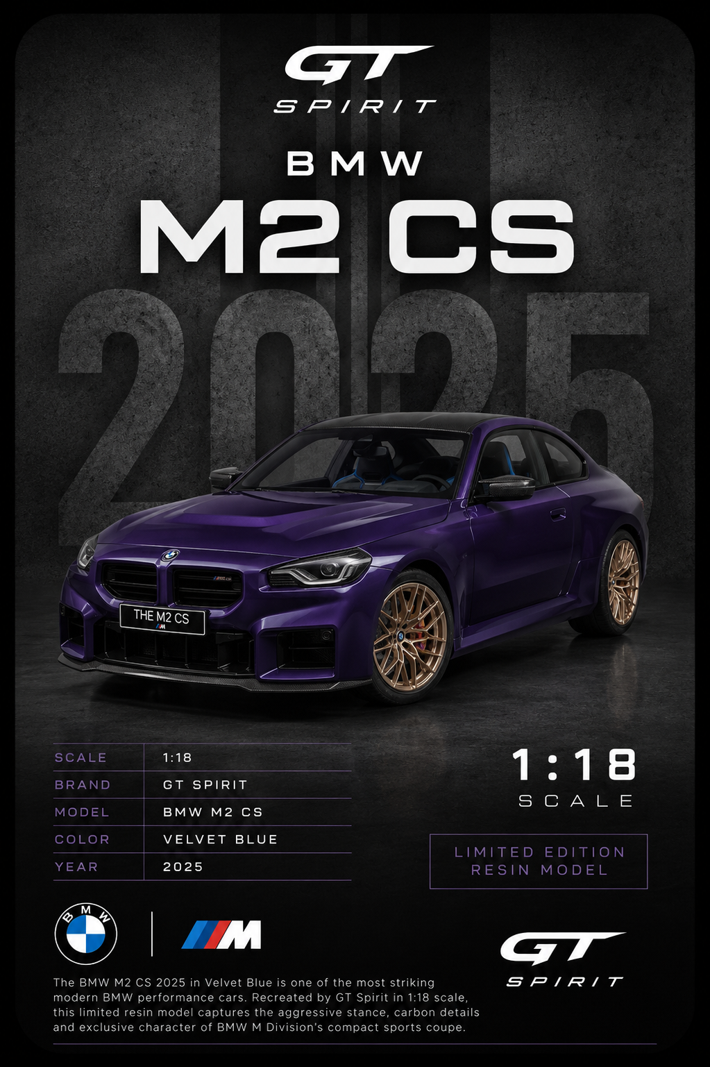 1:18 GT Spirit BMW M2 CS VELVET BLUE 2025