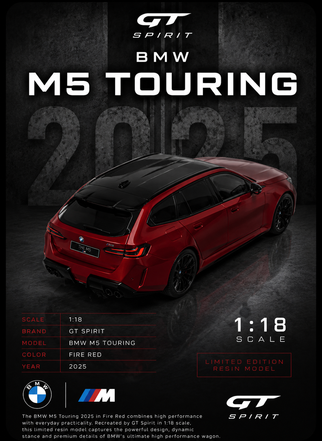 1:18 GT Spirit Bmw M5 Touring Fire Red 2025